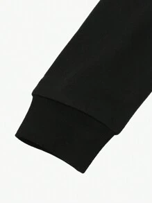 Manfinity Homme 加大码男士字母印花立领长袖套头卫衣 - 黑色 - 查看 5