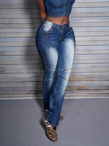 SHEIN Slayr 女式休闲喇叭裤带口袋牛仔裤