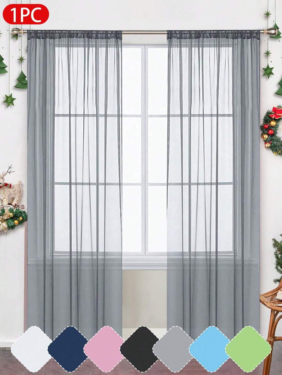 1 pièce Panneau de rideau en voile transparent avec poche pour tringle, léger et transparent pour chambre à coucher, bureau à domicile, salon, décoration de balcon