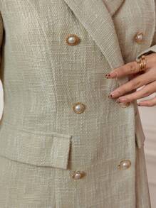 Modelyn Women Apricot Double Breasted Elegant Blazer Jacket Fall Cloth For Women - Khaki - View 4