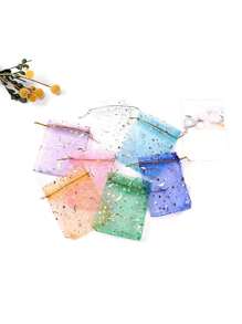 50 个月亮和星星透明礼品包装袋，各种尺寸和颜色适合万圣节、婚礼、派对、旅行、生日、周年纪念日抽绳欧根纱袋圣诞礼品包装袋储物袋，用于珠宝、糖果、文具和其他小物品。也适用于装饰、水果包装和防虫储存。适合派对和用餐场合，颜色和款式随机圣诞节适合节日送礼 - 彩色 - 查看 5