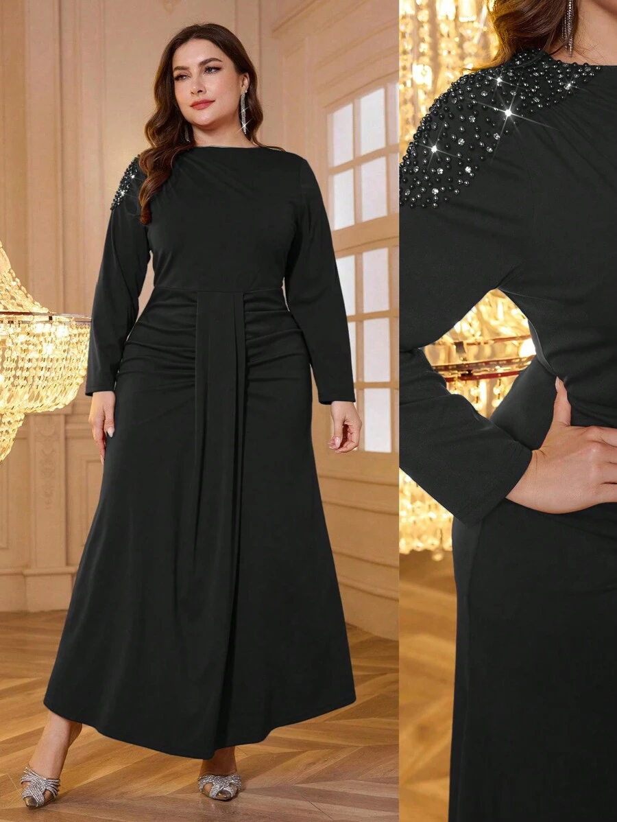 Modelyn Plus Size Crew Neck Luxury Mermaid Hem Evening Dress, High-End For Social Occasions Maxi Women Outfit Long Evening Dresses