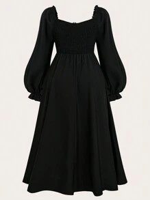 Sweetra Vestido largo estilo maxivestido con cuello cuadrado, cruce de cintas al frente y talla grande para mujer