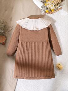 SHEIN Young Girl Casual Color Block Knitted Sweater Dress, Autumn - Green - View 2