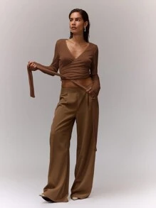 MUSERA V Neck Wrap Tie Crop Top Casual Summer Sexy Cute Airport Holiday Fall Back To School