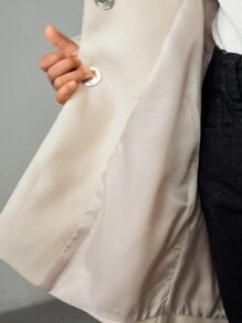 SHEIN 女童宽松休闲连帽外套，带毛绒拼接 - 卡其色 - 查看 6