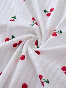 Teen Girl Red Cherry Printed Full Length Pants And Long Sleeve Top Casual Loungewear Set - Multicolor - View 5