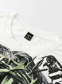 PAVTROS Camiseta blanca holgada de manga corta y cuello redondo para hombre, con estampado gráfico de manga raglán, uso casual diario, ropa de calle, regalo para el novio - Blanco - Ver 4