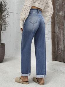 EMERY ROSE Quần Jeans Denim Ống Thẳng Túi Đơn Giản Cho Nữ - Màu xanh lam - Xem 2