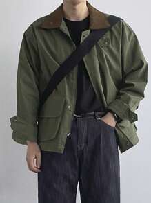 DAZY Men's Casual Zip Up Contrast Color Jacket For Outdoor Wear, Autumn - Army Green - View 3