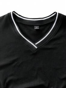 Manfinity Homme Men Casual Colorblock Trim Fitted Long Sleeve T-Shirt, Autumn, For Going Out, For Husband, For Fall - Black - View 4