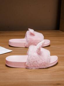 Dép đi trong nhà hình mèo hoạt hình mềm mại thoải mái cho trẻ em mùa thu/đông - Hồng - Xem 5