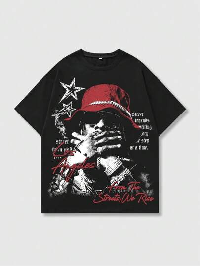 Street Life Camiseta de manga corta con gráfico de figura para hombres, adecuada para primavera y verano, estilo de los 2000