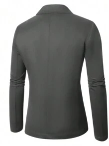 Manfinity Mode Áo khoác blazer nam màu trơn cỡ lớn đi làm thường ngày cho mùa thu - Màu xám đen - Xem 2