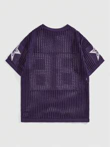 ROMWE MEN Street Life Men's Street Style Intarsia Hollow-Out Knit Top With Numeral Pattern, School - Purple - View 2