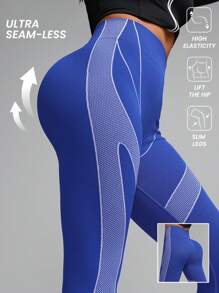 Innovista Woman 3D High Elastic Seamless Sports Leggings,Tummy Control & Butt-Lifting, Thigh Slimming Compression Yoga Pants Body Shaper Workout Leggings,Workout,Daily Casual & Yoga Fitness,Tummy Control & Butt-Lifting,Fall,Winter,Yoga,Gym Clothes Fall New Style Women Ultra Seamless, Utilitarian Chic - Blue - View 1
