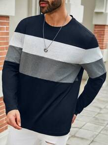 Manfinity Homme Men's Casual Contrast Color Patchwork T-Shirt For Autumn