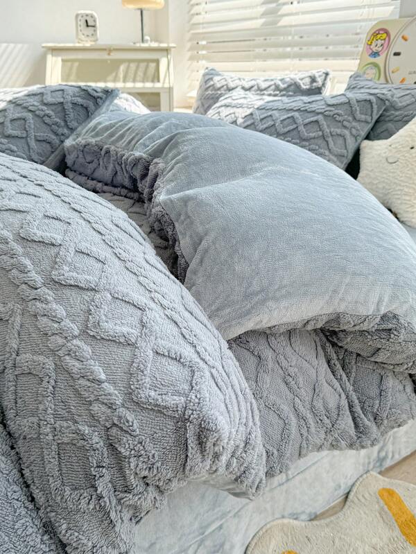 3pcs Fluffy & Super Soft Duvet Cover Set - Fluffy Down Comforter Cover Set, Plush Duvet Cover Set, 1pc Duvet Cover With Zipper Closure And 2pcs Pillowcases, Without Comforter, Available In Twin, Full, King, Queen Size