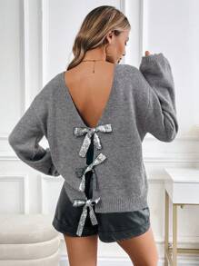 SHEIN Clasi Cárdigan suelto con abertura frontal y lazo para mujer