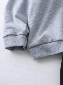 2pcs/Set Young Girl Fashion Casual Minimalist Letter C Graphic Polo Collar Long Sleeve Top + Striped Comfortable Pants, Korean Style Suit For Back To School Season, Spring Autumn - Grey - View 4