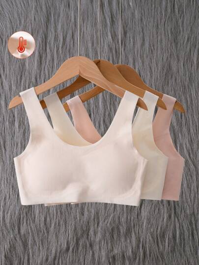 3pcs/Pack Teenage Girls Minimalist Solid Color Seamless Comfortable Cami Tops