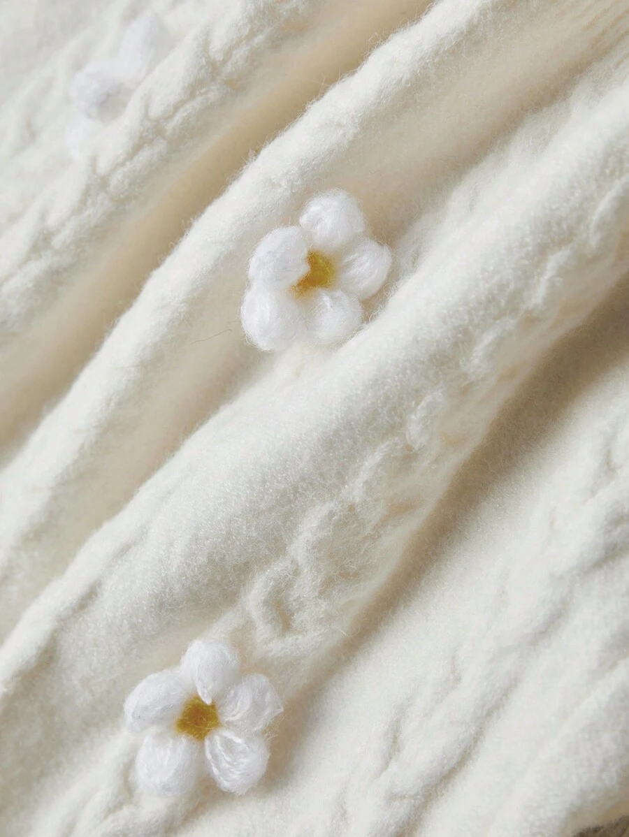 Aveloria Flower Decor Round Neck 3D Floral Design Pullover Sweater For Women, Autumn Knit Pullover Fall Winter Outfit