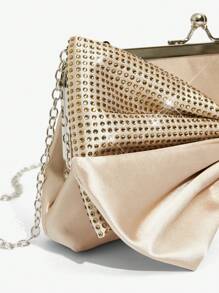 SHEIN Belle Ladies, Women Evening Bags, Clutchs, Crossbody Bags, Fashionable, Elegant, Simple, Personalized, Versatile, Bowknot, Rhinestones, For Brides, Bridesmaid, Wedding Guest, Honeymoon, Wedding, Bridal Shower, Prom, Club, Date, Evening, Date Nigh, Ball Valentines - Champagne - View 5