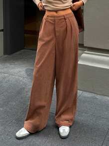 Aloruh Women's High Waist Wide Leg Straight Corduroy Floor Length Pants, New Arrival Autumn/Winter - Khaki - View 1