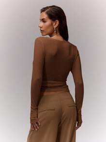 MUSERA V Neck Wrap Tie Crop Top Casual Summer Sexy Cute Airport Holiday Fall Back To School