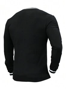 Manfinity Homme Men Casual Colorblock Trim Fitted Long Sleeve T-Shirt, Autumn, For Going Out, For Husband, For Fall - Black - View 2
