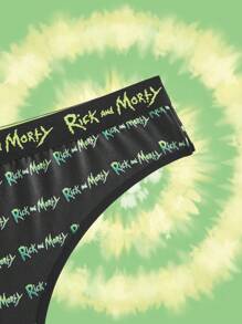 Rick and Morty X SHEIN 2 stuks Plus Size Vrouwen Letter Full Print Tape Trim Driehoek Slipje