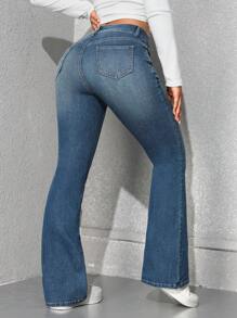 SHEIN EZwear Damen Knopfleiste Taschen Lässig Jeans, für den täglichen Gebrauch