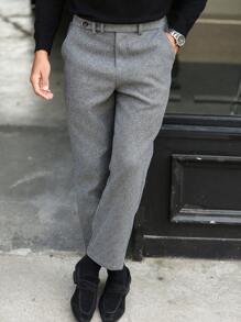 Manfinity Mode Men's Simple Business Solid Color Slanted Pocket Suit Pants - Dark Grey - View 6