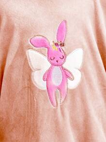 2pcs/Set Young Girl Khaki Minimalist Rabbit Embroidery Long Sleeve Top & Pants, Casual Homewear Set - Brown - View 3