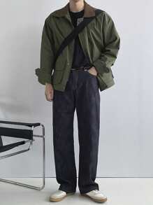 DAZY Men's Casual Zip Up Contrast Color Jacket For Outdoor Wear, Autumn - Army Green - View 7