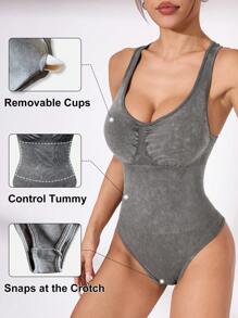 Easithlete Casual Washed Hollow-Out Back Sleeveless Sports Jumpsuit