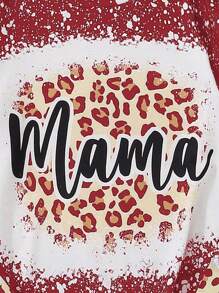 母女装（两件套分开出售）撞色豹纹字母图案套头衫 秋季 - 紅色 - 查看 5