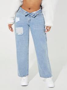 SHEIN SXY Women Button Front Pocket Distressed Casual Denim Jeans, Everyday Wear