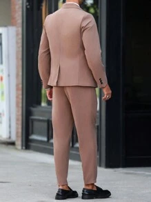 Manfinity Mode 1 Set Men Casual Solid Jacket And Pants Suit - Brown - View 2