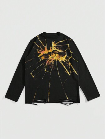 Street Life Camiseta de manga larga con estampado de ojos para hombre, uso casual de todos los días para otoño