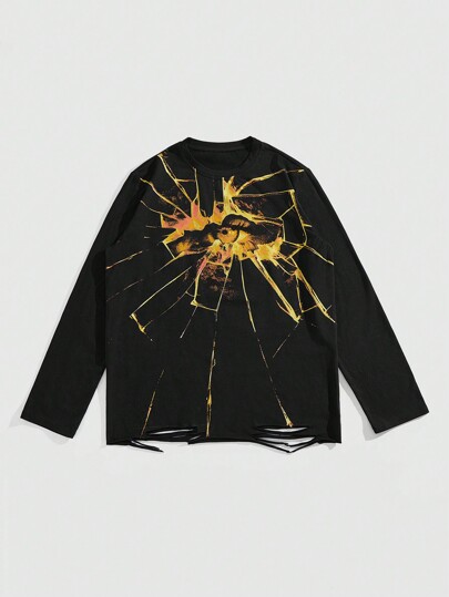 Street Life T-shirt à manches longues avec imprimé d'œil pour hommes, port décontracté pour tous les jours en automne