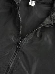 Girls Windbreaker Jacket, Water-Resistant, Hooded Loose Fit Bomber Jacket With Print On Back, Spring & Autumn - Black - View 5