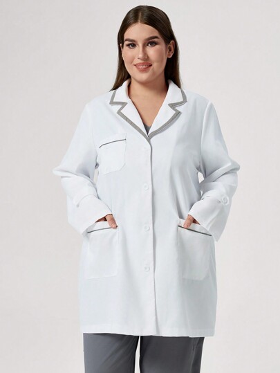 TaskEZ Plus Size Women Lab Coat/Jacket With Contrast Color Lapel, Long Sleeve