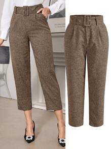Ellevyn Women High Waisted Long Pants With Drawstring Hem, Elegant Tapered Grey Trousers Suitable For Daily Commuting