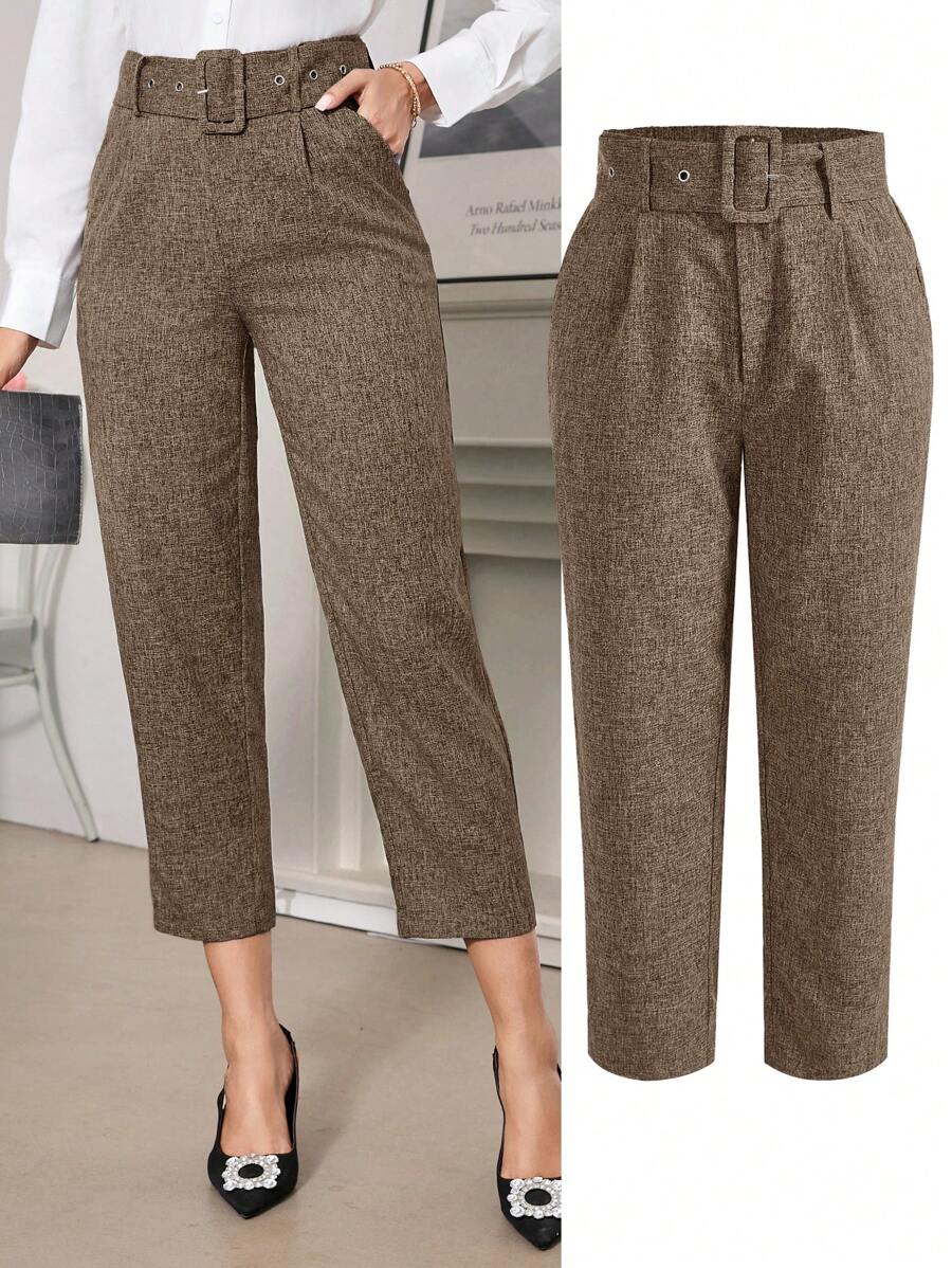 Ellevyn Women High Waisted Long Pants With Drawstring Hem, Elegant Tapered Grey Trousers Suitable For Daily Commuting