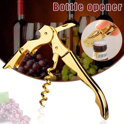 1PC 24k Gold Plated Signature Double Hinged Corkscrew Wine Bottle Opener And Foil Cutter, Waiter's Corkscrew Wine Key, 4.75" Christmas For Holiday Gift Giving