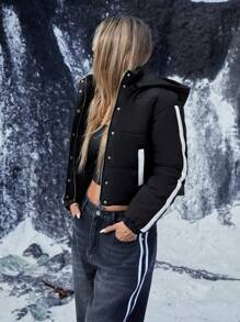 Aveloria Affinna Short Stand Collar Colorblock Minimalist Design Detachable Hood Padded Padded Coat Clothes Winter