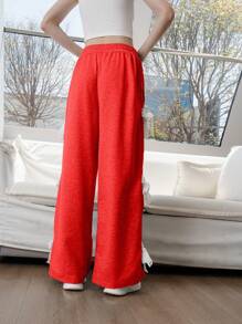 INAWLY Women's Casual Contrast Color Drawstring Pocket Bow Decoration Pants Fall Cloth For Women - Red - View 2
