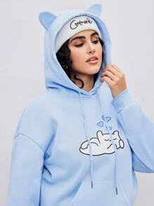 Coolman Artist Plus Size Casual Loose Fit Warm Thick Thermal Lined Hooded Sweatshirt, For Holiday, Spring, Festival, For Workout, Western Wear