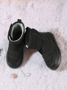 Infant Winter Boots With Umbrella Fabric Upper, Soft & Warm Thermal Lined , Suitable For Snow, Outdoor Hiking, Non-Slip, Rubber Sole, Solid Color - Black - View 4